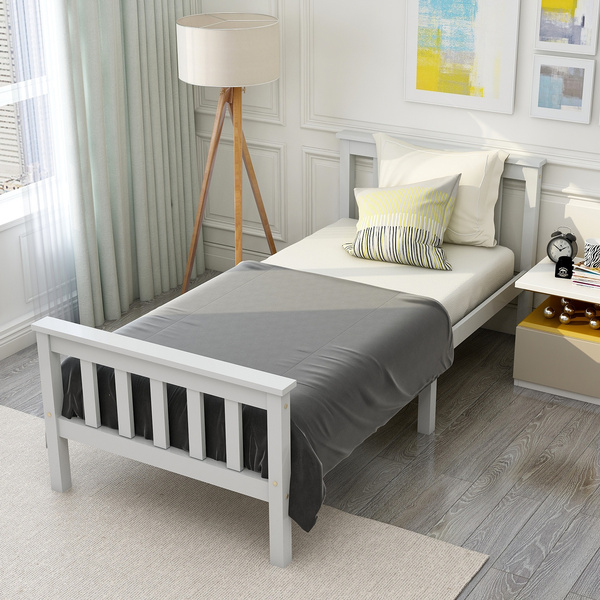 Kiefer massiv weiß Holzbett Einzelbett aus Bettrahmen und Lattenrost Holzbett mit Kopfteil-90 x 200 cm Massivholz Kinderbett Jugendbett Kiefer massiv weiß Holzbett Einzelbett aus Bettrahmen und Lattenrost Holzbett mit Kopfteil-90 x 200 cm Massivholz Kinderbett Jugendbett
