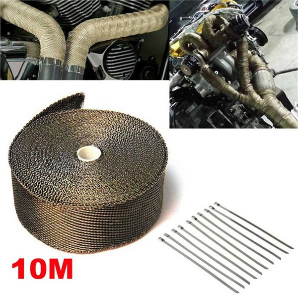 Nastro Termico Per Scarico In Titanio 5cm X 15m Con 16 Fascette In Acciaio, Kit Protezione Caldo Per Moto E Auto