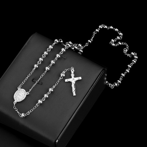 Stainless Steel Rosary Necklace with 4mm Beads