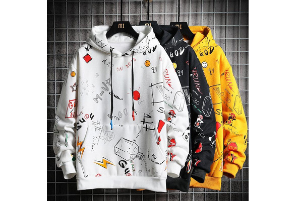  Men Hip Hop Graffiti Hoodie Sweatshirt Harajuku