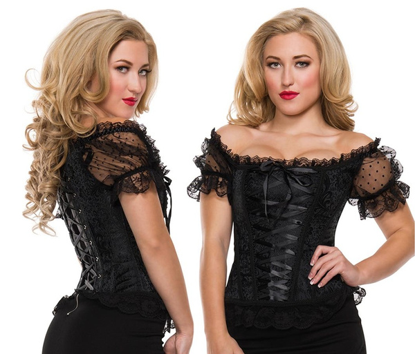 Brocade Overbust Lace Corset Top Basque Corsets and Bustiers With Short  Sleeve Waist Training Corselete Hot Shapers Plus Size Corset Bustier
