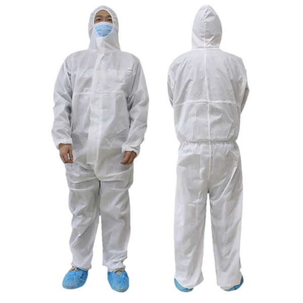 white disposable hazmat suit