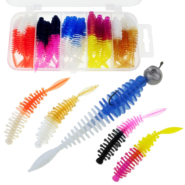 30Pcs/Box Soft Fishing Lures Plastic Worms Trout Baits Micro Insect Soft  Fishing Lure Kits for Freshwater Saltwater Bass