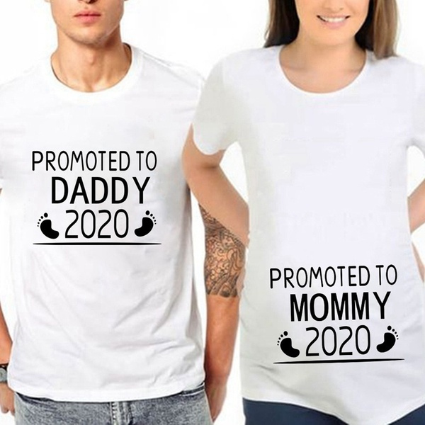 Womens Promoted to Mommy 2020 Tshirt Funny New Baby Family Graphic Tee