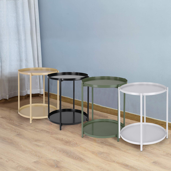 Tray Metal End Table Sofa Table Small Round Side Tables Anti Rust And Waterproof Outdoor Indoor Snack Table Accent Coffee Table Wish