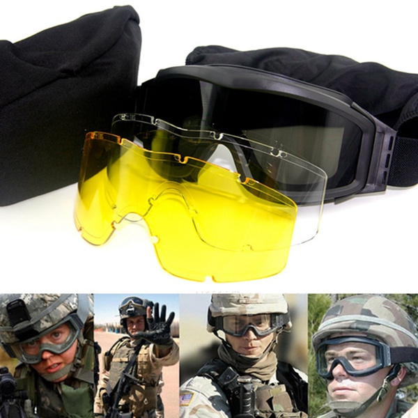 Military Airsoft Tactical Goggles Shooting Glasses 3 Lens Motorcycle Q7P5 