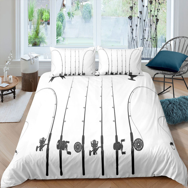 Decorative 2 Piece Bedding Set with 1 Pillow Sham Various Type of Fishing Baits Hobby Leisure Passtime Sports Hooks Catch Elements Ambesonne Fishing Duvet Cover Set Twin Size White