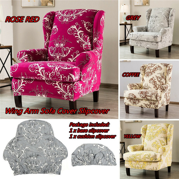 Details about   Wing Back Chair Floral Cover Recliner Wing Arm Sofa Stretch Protector Slipcovers 