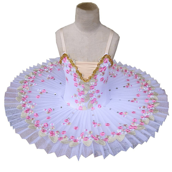 Girls Pro Ballet dress Tutu Embroidery Floral Performance Skirt Dance Costumes 