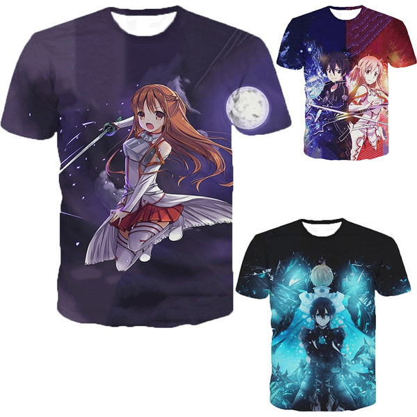 Sword Anime Art Online Shirt Men's Personalised Crew Neck Short Sleeve T  Shirt Fashion Graphic Tees Black Small