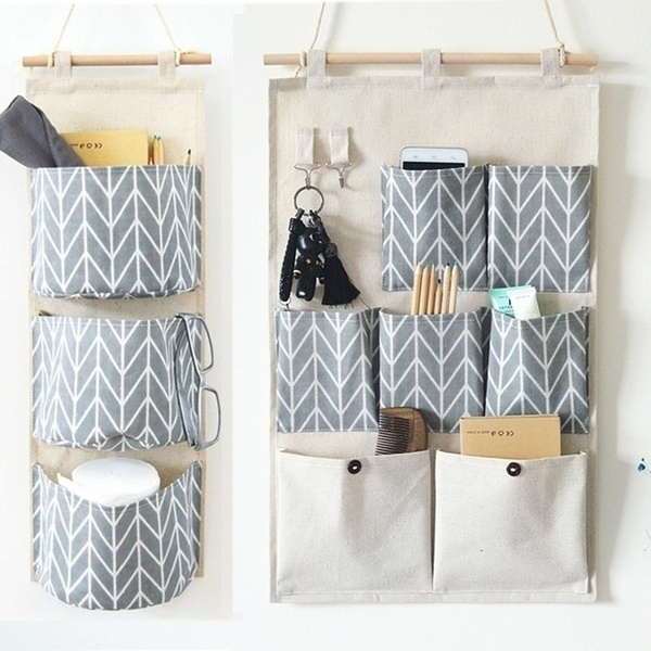 3 Pockets Wall Door Closet Home Hanging Storage Bag Linen Organizer Pouch Decor 