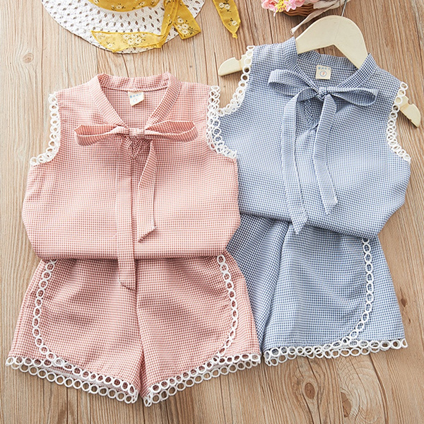 Kids Baby Girls Korean Fashion Summer Suit Sleeveless Blouse+Shorts Clothes Sets