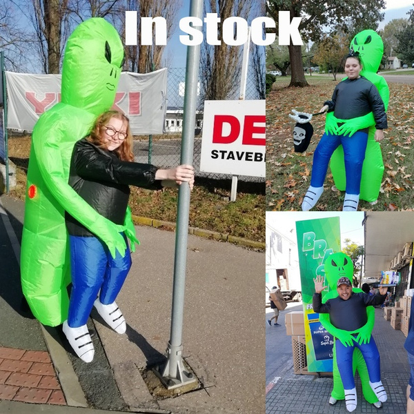 Green Alien Carrying Human Costume Inflatable Funny Blow Up Suit ...