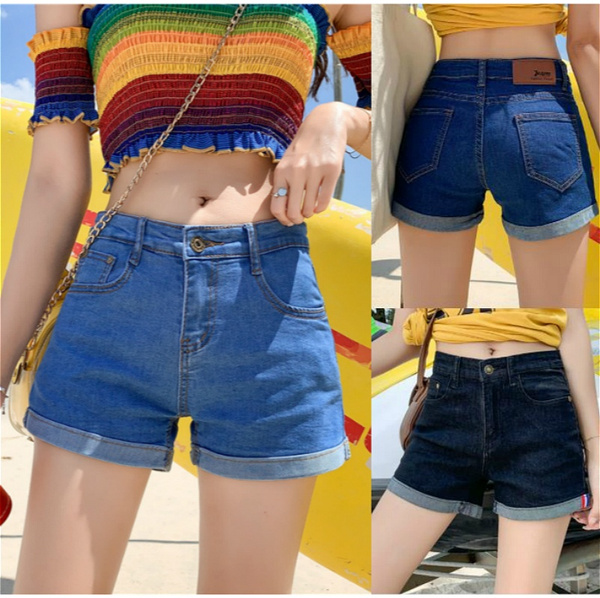 tight high waisted denim shorts