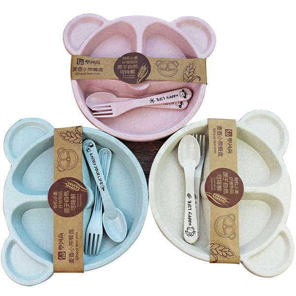 Wheat Straw Bowl Baby Tableware Set, Baby Spoons