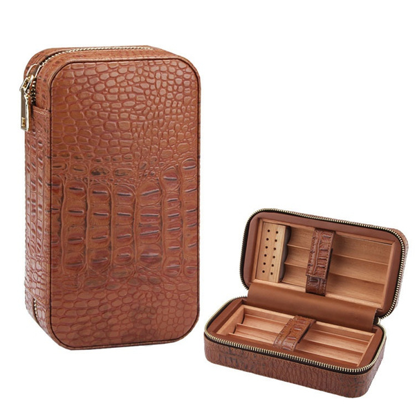 Portable Humidor Cigar Box Travel Cigar Case Leather Cedar