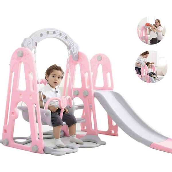 Toddler Climber and Slide Swing Set,3 in 1 Climber Slide Playset w ...