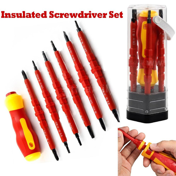 7PCS Electrician's Insulated Magnetic Electric Hand Screwdriver Repair Tool Set 