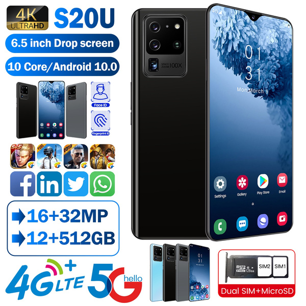 New Smartphone S20U with 12+512GB Face /fingerprint Recognition Smartphone  Mobile Phone with 4G/5G Dual Sim Cards Bluetooth Wifi Camera Ten Core | 
