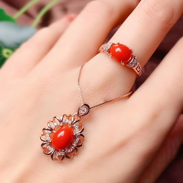 Bloom Bugsering Motley CoLife Jewelry 100% Real Red Coral Jewelry Set 7mm*9mm Natural Precious  Coral Silver Jewelry Fashion Red Coral Jewelry | Wish