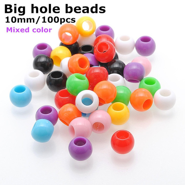 100 pcs Mixed color Big hole beads large hole beads 10mm plastic beads  Acrylic beads round beads kids hair beads Hair beads for braids DIY beads.