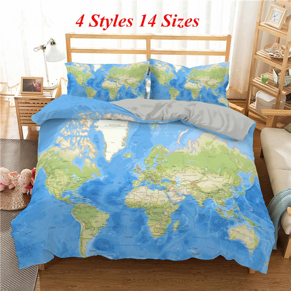 World Map Bedding Set Duvet Cover, Queen Size Duvet Cover Dimensions Uk