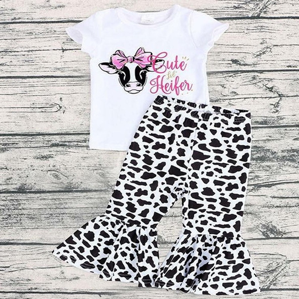 Baby Girls Outfits Kids Ruffle Letter Print Short Sleeves top+Floral Print Bell Bottom Pant 2Pcs Summer Clothes