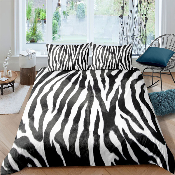 SB/DB/QB/KB Zebra Pattern 120gsm Satin Quilt Cover Pillowcase Set（no sheets 