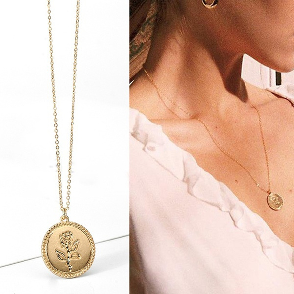 Boho Carved Coin Necklace
