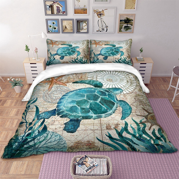 Sea Turtle Bedding Set Super Luxury Comforter Cover Fl Cool Sets Duvet With Pillowcase Beds Wish Sea Turtle Bedding Set Super Luxury, Cool Super King Size Bedspreads