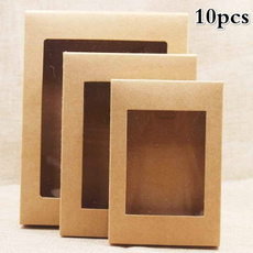 10pcs Kraft Paper Packing Box With Transparent PVC Window Black Delicate Drawer Display Gift Wedding Cookie Candy Cake Boxes,Black,Inner 24.5x14x8.5cm