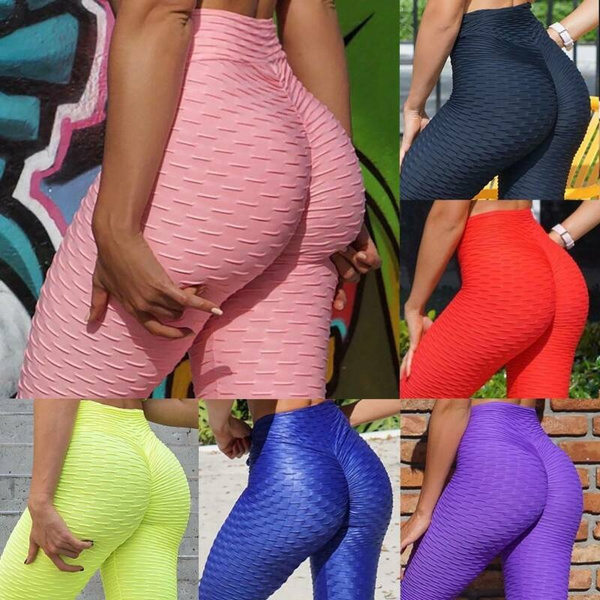 Womens Push Up Leggings Yoga Pants Anti Cellulite Ruched Scrunch Trousers Sports 