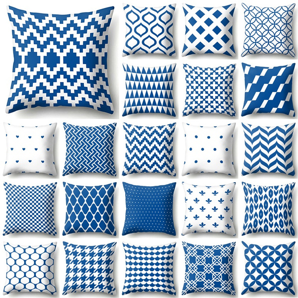 Blue geometric pattern pillow cover sofa cushion cover home