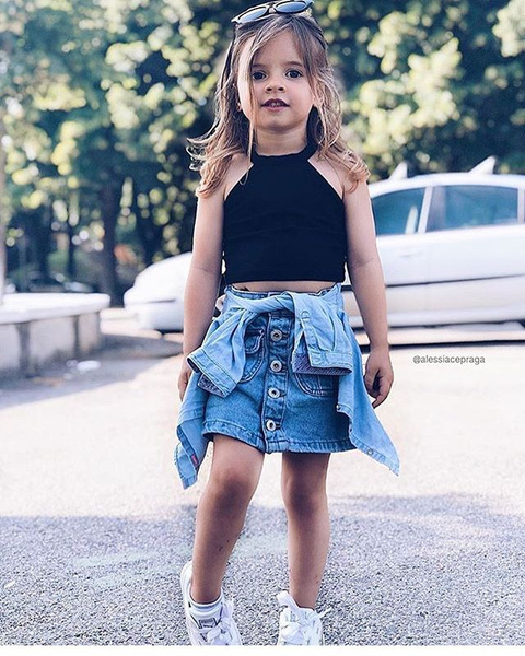 Toddler Kids Baby Girls Summer Crop Tops Denim Skirt Dress Outfits Set Clothes