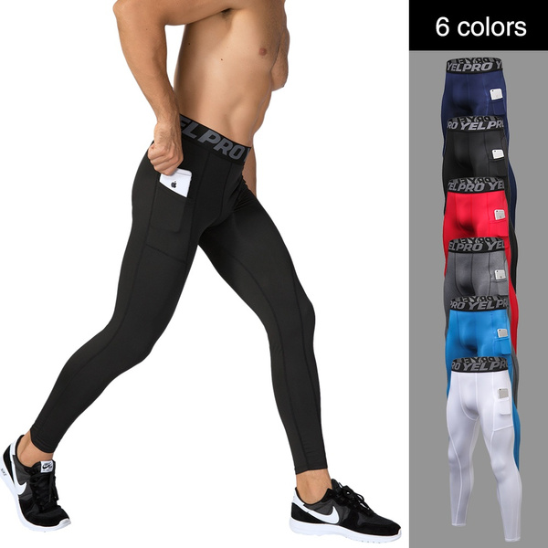 Powerful Men's Compression Pants Pocket Athletic Football Soccer Training  Running Sport Pants Elastic Skinny Leggings Men