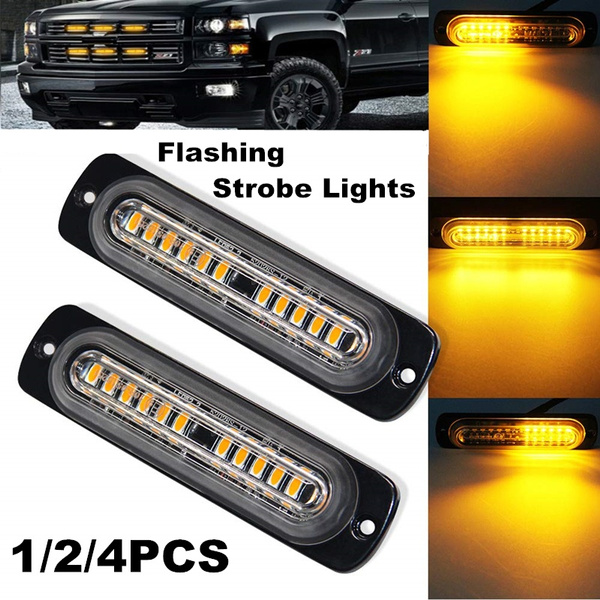 Teguangmei 4x6 LED Car Emergency Strobe Flashing Beacon Lights 4 in 1 Surface Mount Grill Light Warning External Light with Wireless Remote for Vehicle Truck Trailer Van DC12V White 