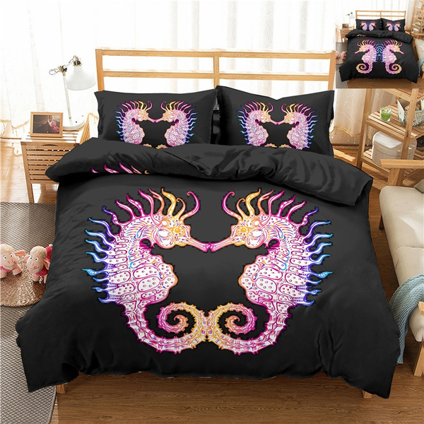 2 Colors Colorful Seahorse Pattern Printed 3d Bedding Sets 3pcs Duvet Cover Set For Kids Single Double Twin Full Queen King Size Wish - Colorful Seahorse Bedding 2 Colors Colorful Seahorse Pattern Printed 3d Bedding Sets 3pcs Duvet Cover Set For Kids Single Double Twin Full Queen King Size Wish - Colorful Seahorse Bedding
