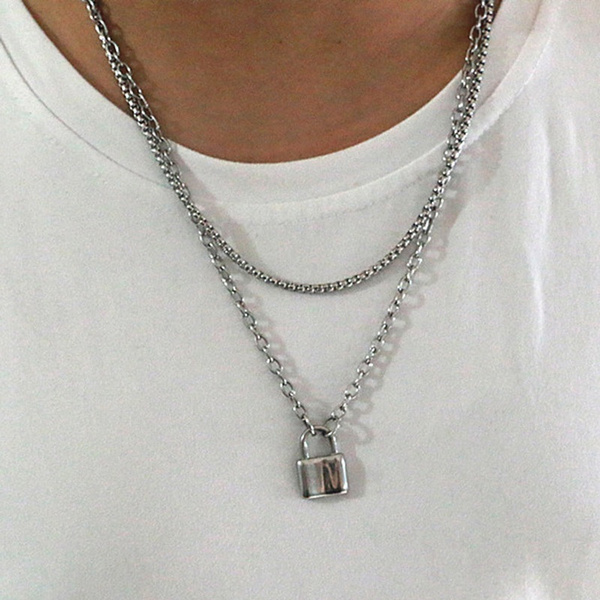Double Layer Chain Necklace With Lock Women/Men Punk Rock Padlock