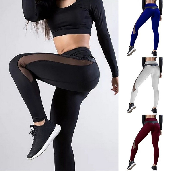 Yoga Outfit Sexy Mesh Leggings Sport Women Fitness Transparent