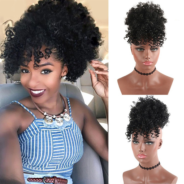New Style Short Afro Wave Curly Updos Wig Synthetic Clip In Drawstring Warp  Ponytail Hair Extension Tail False Hair Ponytail with Bangs | Wish