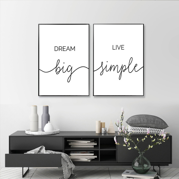 Unframed Minimalist Dream Big Live Simple Quote Canvas Paintings Black And White Bedroom Wall Art Prints Poster Pictures For Home Decor No Frame Wish - Big Canvas Paintings For Home Decor