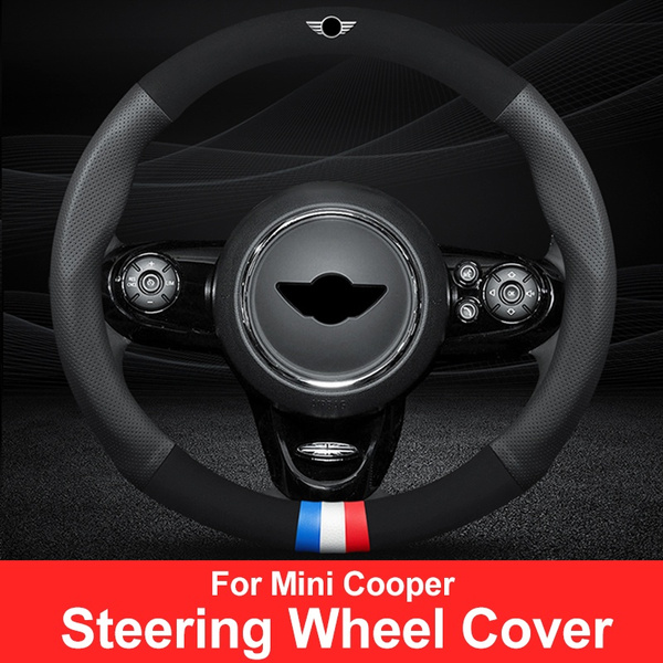 Black/Grey Union Jack UK Flag MINI Steering Wheel Cover 38CM 15inch Rubber For Mini Cooper Countryman Clubman R55 R56 R60 