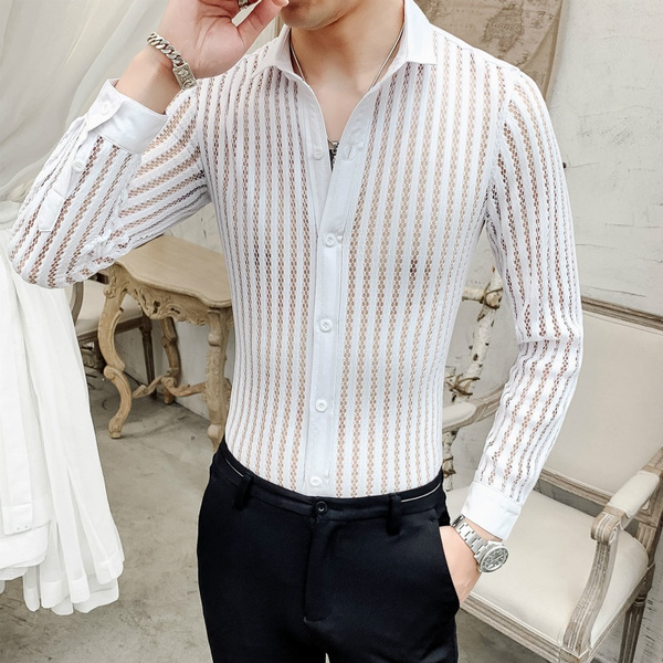Transparent Shirt For See Through Fit Camisa Striped Shirt Sexy Prom Shirt Chemise Homme Social Shirt Black White | Wish