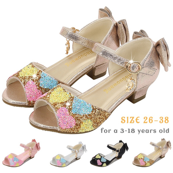Amazon.com | Girls Low Heeled Shoe Dress Shoes Rhinestone Bows Low Heel  Princess Flower Wedding Party Girls Toddler (Gold, 26) | Flats