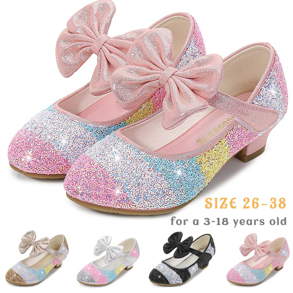 Girls 7 color High Heels For Kids Princess RED Leather Shoe Footwear  Children's Party Wedding Shoes Round Toe 1-3CM