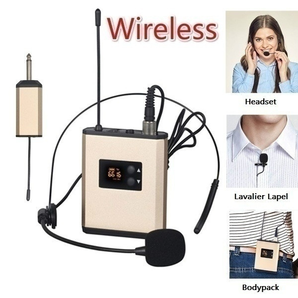 Uhf Portable Wireless Headset/ Lavalier Lapel Microphone With Bodypack  Transmitter And Receiver 1/4