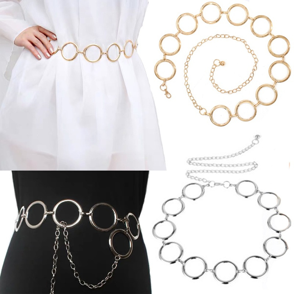 Fashion Circle Metal Waist Chain Belt Women'S Gold Silver