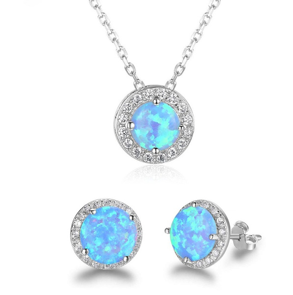 Necklace 925 Sterling Silver Opal Pendant Oval White Pink Blue Birthday Gifts