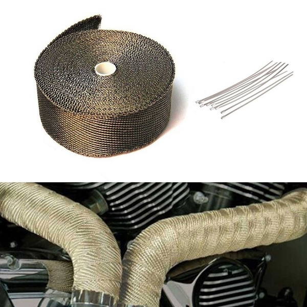 10m Titanium Car Motorcycle Exhaust Manifold Downpipe Heat Wrap Roll 10pcs Stainless Cable Ties 