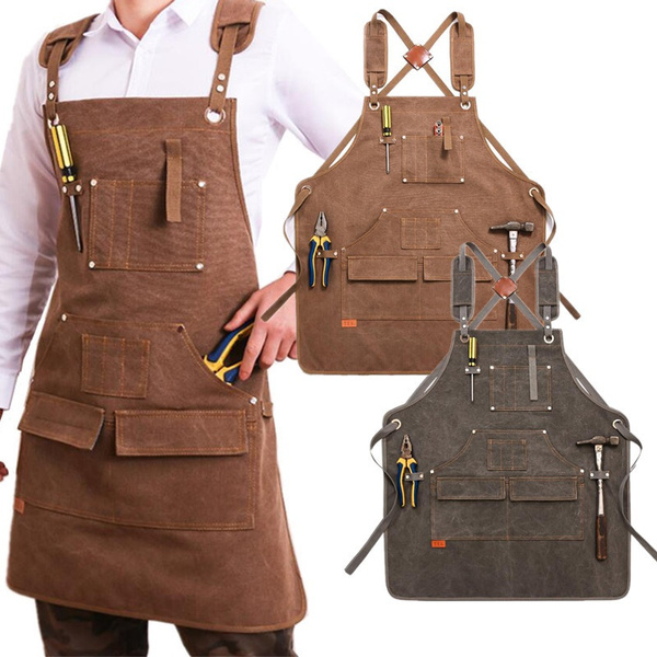 Canvas Bbq Apron Bib Leather Straps Kitchen Apron For Women Men Barber Cooking Restaurant Waitress Wish